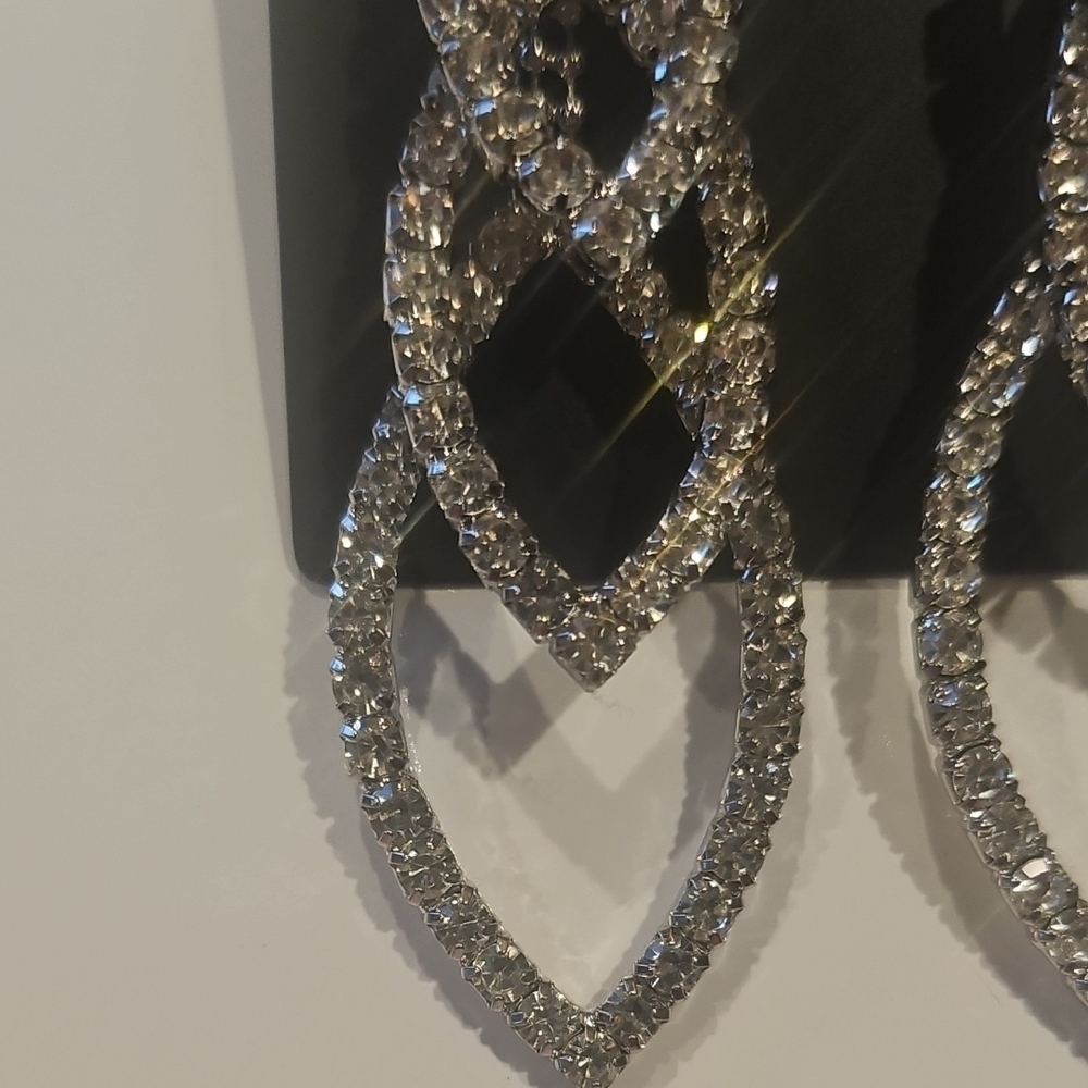 Windsor Sparkling Silvertone Drop Earrings - Picture 2 of 4
